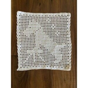 Vintage Handmade Crochet Dog Filet Doily Cover White Soft 100% Cotton MINT